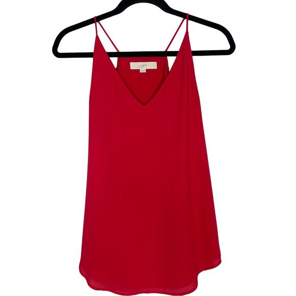 LOFT XSmall XS Bright Red V Neck Racerback Camisole Tank Top Blouse Shell Womens - Picture 1 of 7